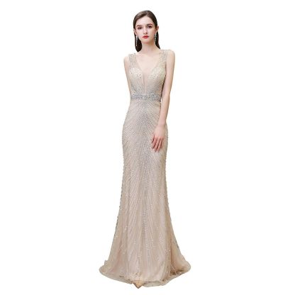 Sexy Mermaid V-neck Silver Long Prom Dress