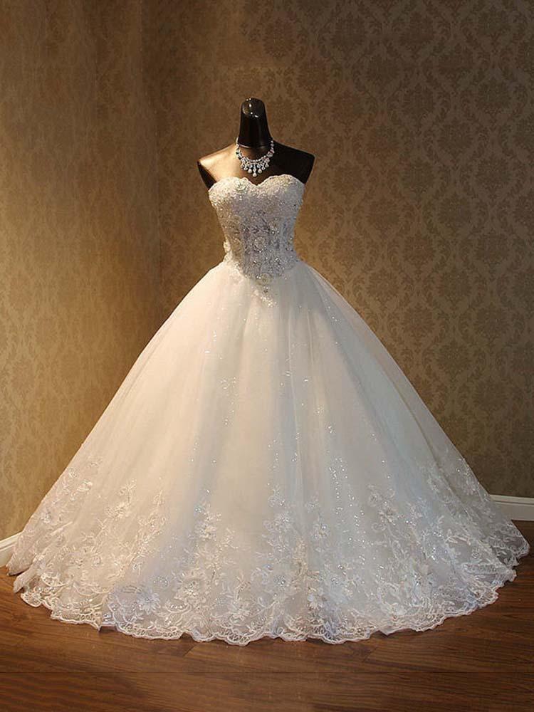 Luxury Long Sweetheart Lace Ball Gowns Beaded Wedding Dresses