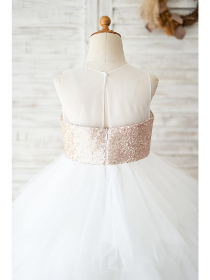 Ball Gown Knee Length Wedding / Birthday Flower Girl Dresses - Tulle / Sequined Sleeveless Jewel Neck With Tiered