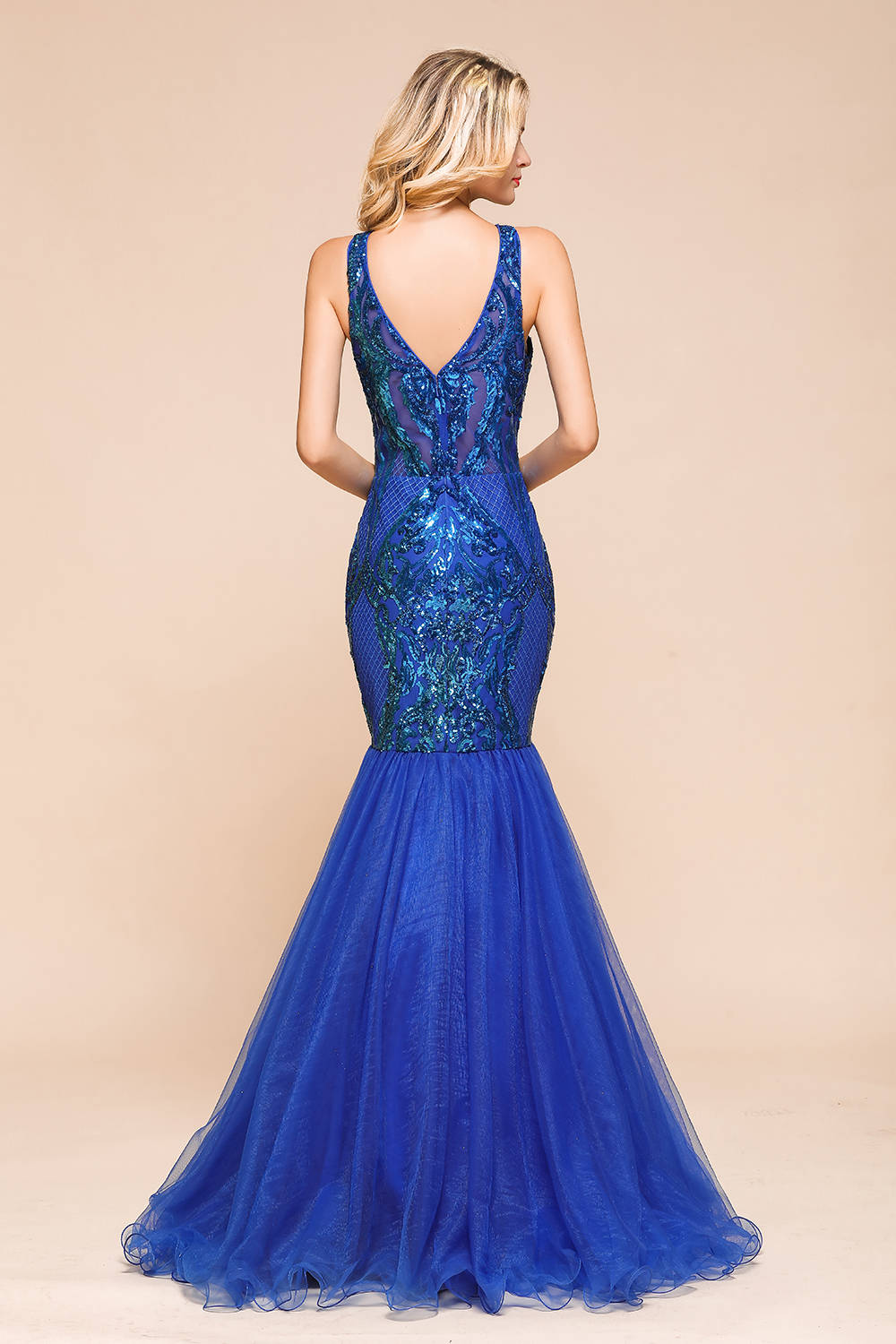 Gorgeous V-neck Open Back Sequins Mermaid Prom Dress