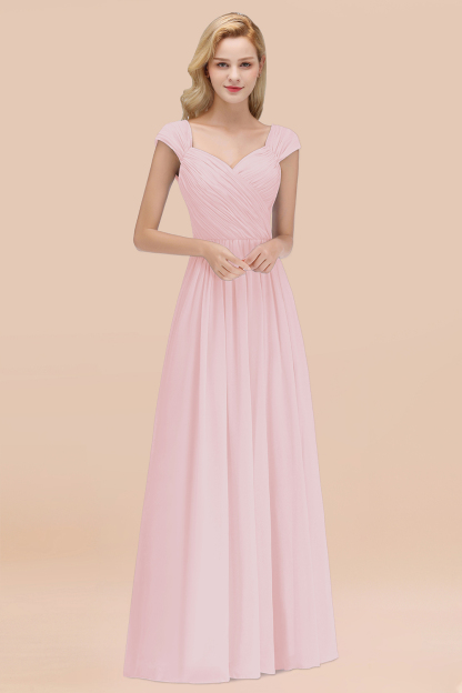 A-Line Chiffon Straps Sweetheart Sleeveless Floor-Length Bridesmaid Dress with Ruffles