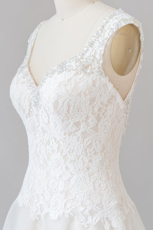 Elegant Long Sweetheart Open Back Lace Tulle A-line Wedding Dress