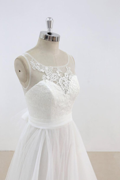 Elegant Long Illusion Lace Tulle A-line Wedding Dress