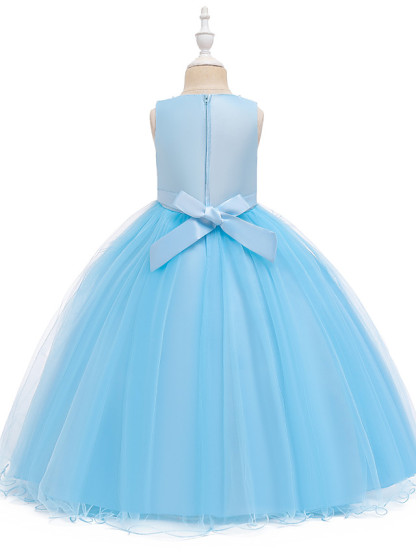 A-Line Medium Length Wedding / Party / First Communion Flower Girl Dresses - Tulle / Matte Satin / Poly&Cotton Blend Sleeveless Jewel Neck With Lace / Beading / Solid