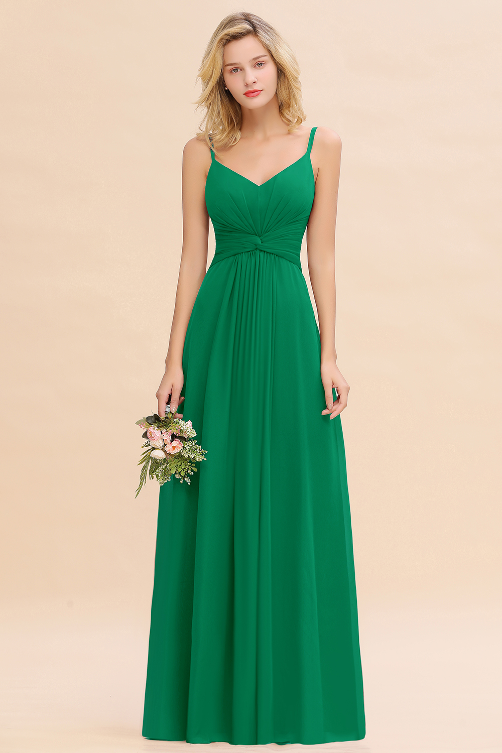 Elegant A-line Ruffles Spaghetti Straps Bridesmaid Dress