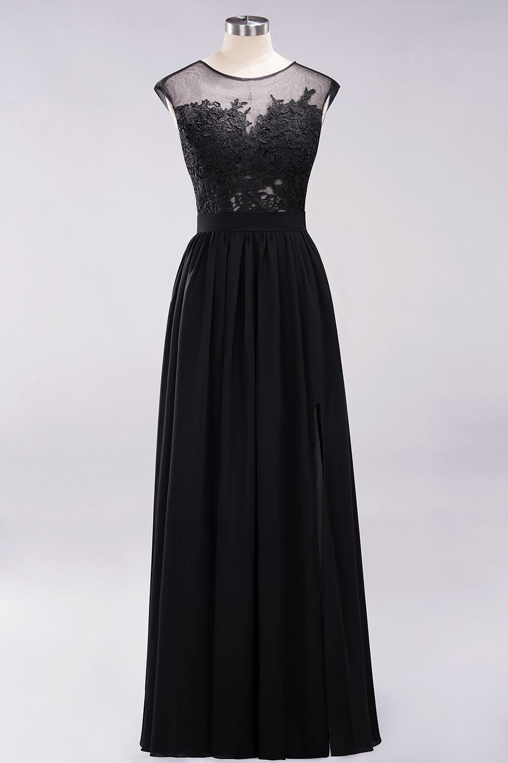 A-line Chiffon Lace Jewel Sleeveless Floor-Length Bridesmaid Dresses with Appliques