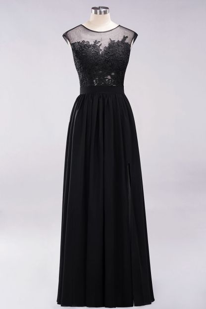 A-line Chiffon Lace Jewel Sleeveless Floor-Length Bridesmaid Dresses with Appliques