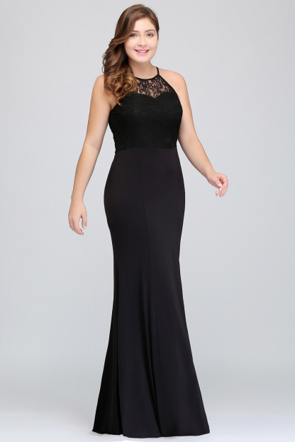 Plus Size Black Halter Spaghetti Straps Floor-length Ruffles Mermaid Prom Dress