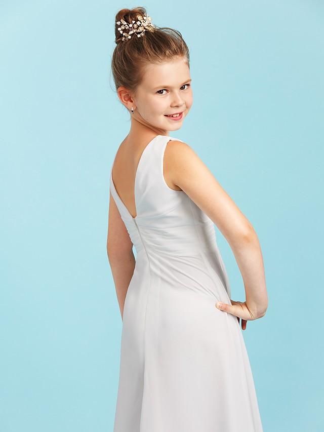 Sheath / Column Jewel Neck Floor Length Chiffon Junior Bridesmaid Dress With Pleats / Ruched / Wedding Party / Open Back