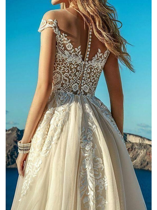 Long A-Line Sweetheart Neckline Chiffon Lace Wedding Dresses