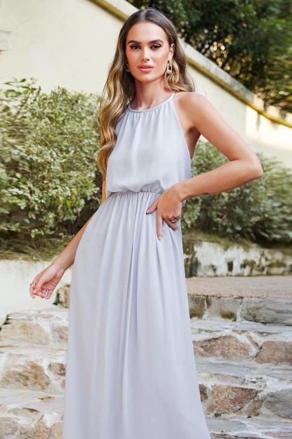 Elegant A-line Halter Chiffon Floor Length Bridesmaid Dress