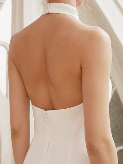 Elegant  Long Mermaid High Neck Chiffon White Backless Wedding Dresses