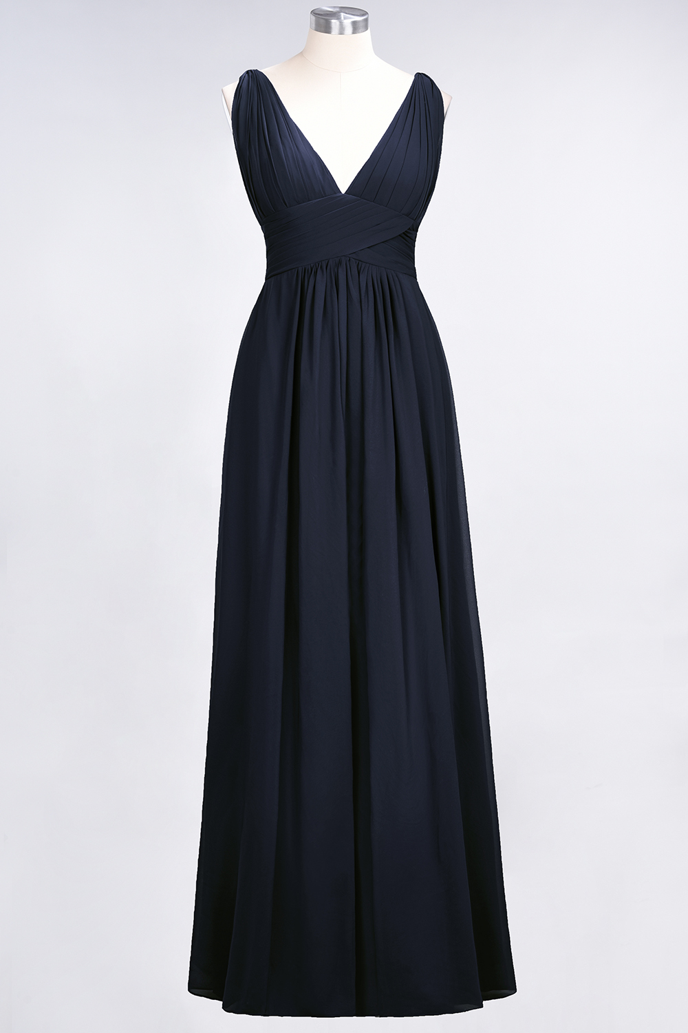 A-Line Chiffon V-Neck Sleeveless Floor-Length Bridesmaid Dress with Ruffle