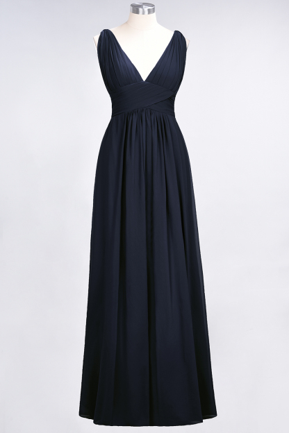 A-Line Chiffon V-Neck Sleeveless Floor-Length Bridesmaid Dress with Ruffle