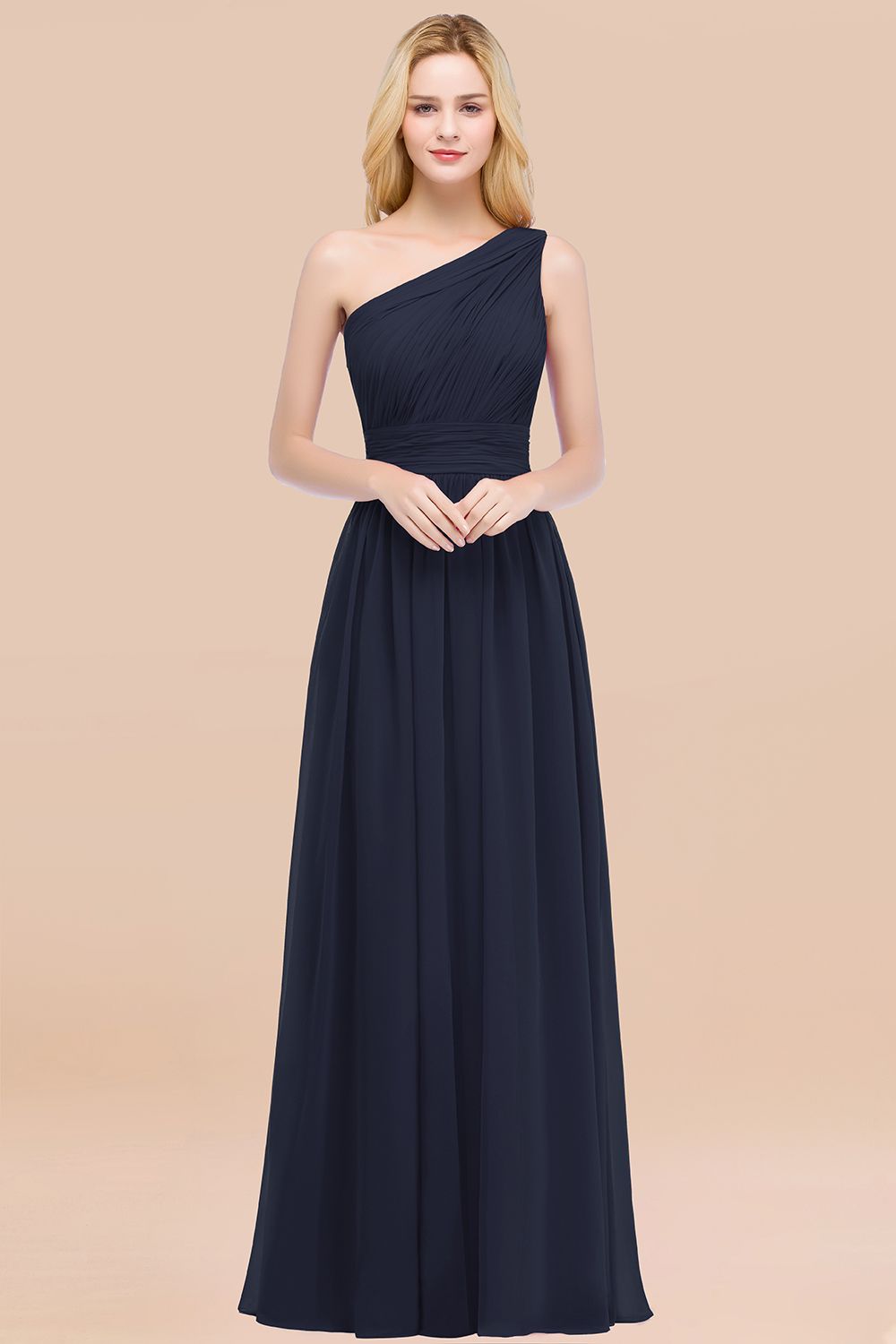 Elegant A-Line Chiffon One-Shoulder Sleeveless Ruffles Floor-Length Bridesmaid Dresses