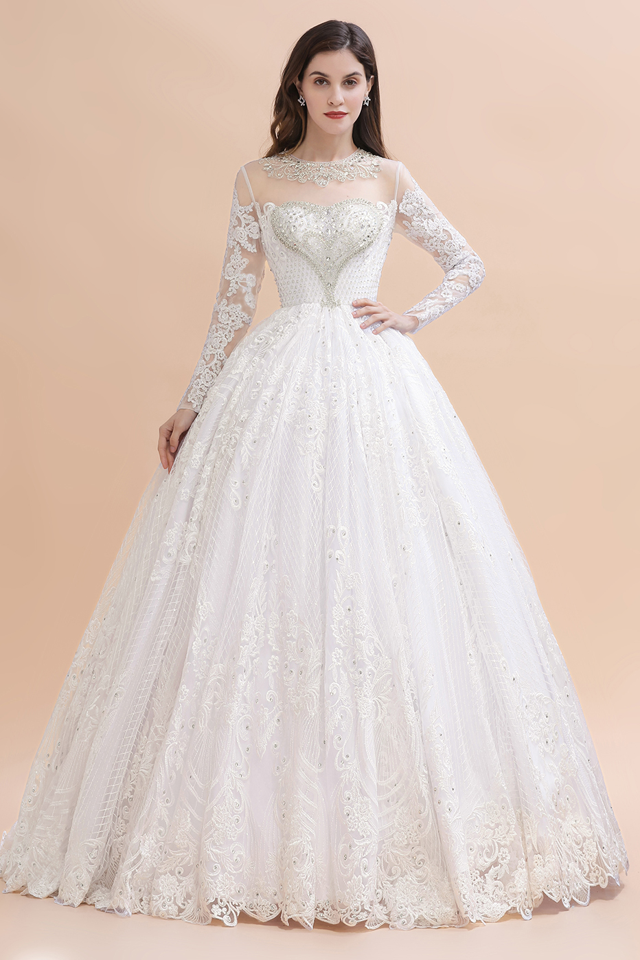princess polly baby blue dress Long Sleeves A-line Lace Beads Tulle Wedding Dress – COCOSBRIDE