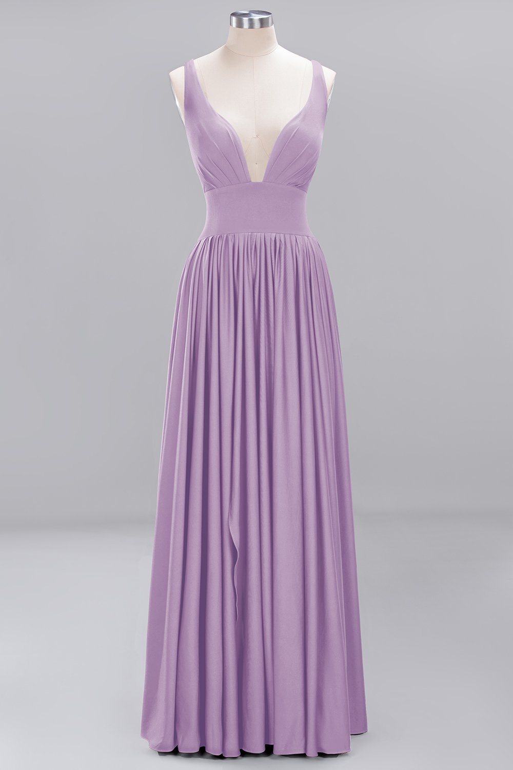 A-Line V-Neck Sleeveless Long Ruffles Bridesmaid Dress