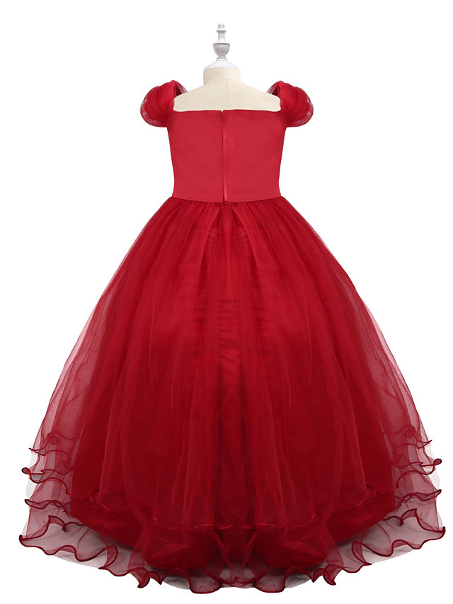 Princess Maxi Birthday / Pageant Flower Girl Dresses - Chiffon / Tulle Short Sleeve Boat Neck With Beading / Appliques / Paillette