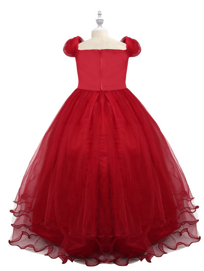 Princess Maxi Birthday / Pageant Flower Girl Dresses - Chiffon / Tulle Short Sleeve Boat Neck With Beading / Appliques / Paillette