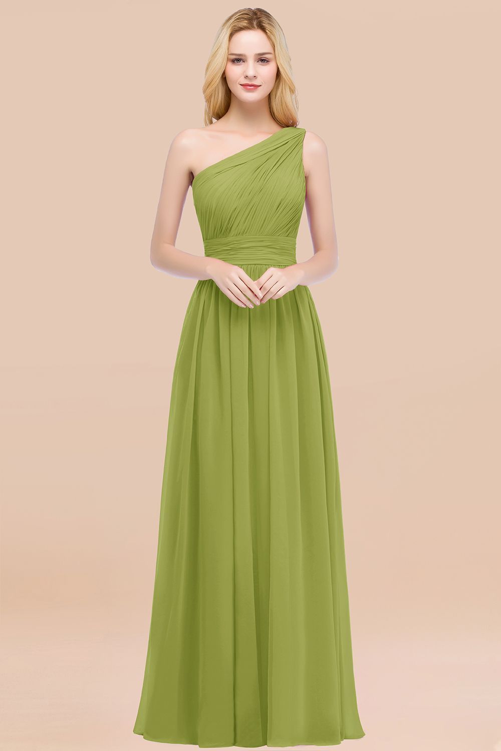 Elegant A-Line Chiffon One-Shoulder Sleeveless Ruffles Floor-Length Bridesmaid Dresses