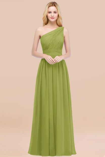 Elegant A-Line Chiffon One-Shoulder Sleeveless Ruffles Floor-Length Bridesmaid Dresses