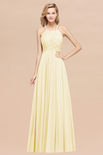 A-Line Chiffon Halter Ruffles Floor-Length Bridesmaid Dress