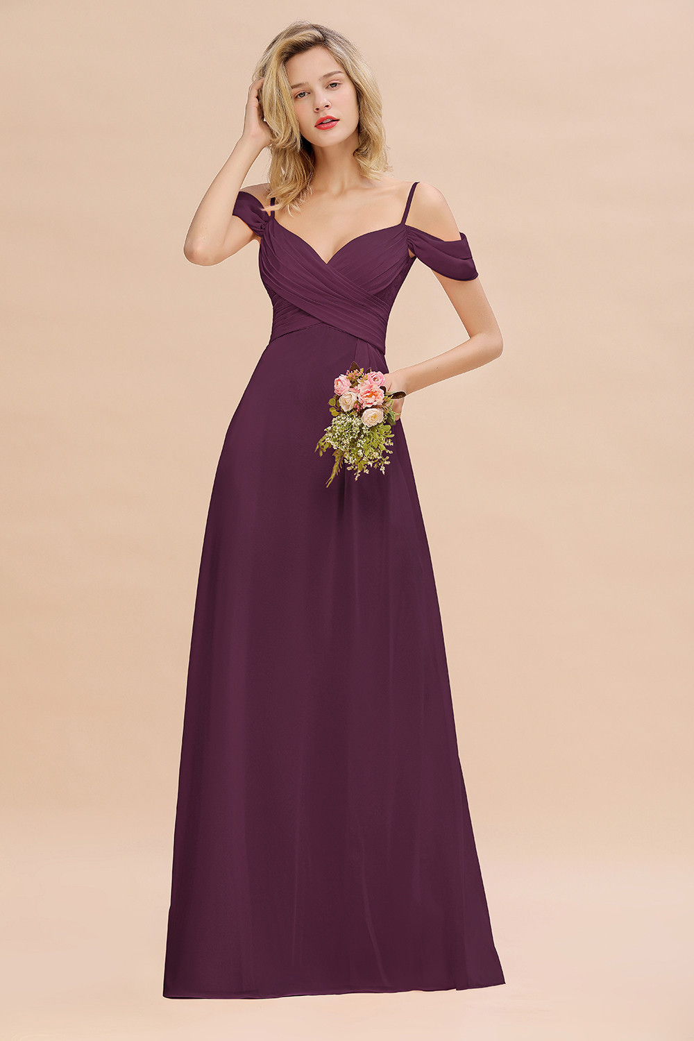 Spaghetti Straps Sweetheart Ruffles Bridesmaid Dress