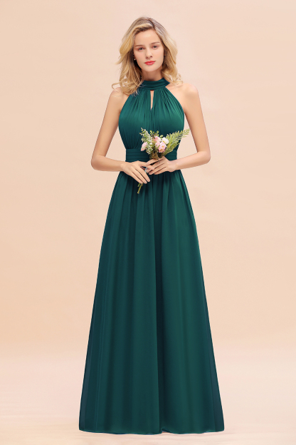 BM0758 Glamorous High-Neck Halter Bridesmaid Affordable Dresses with Ruffle