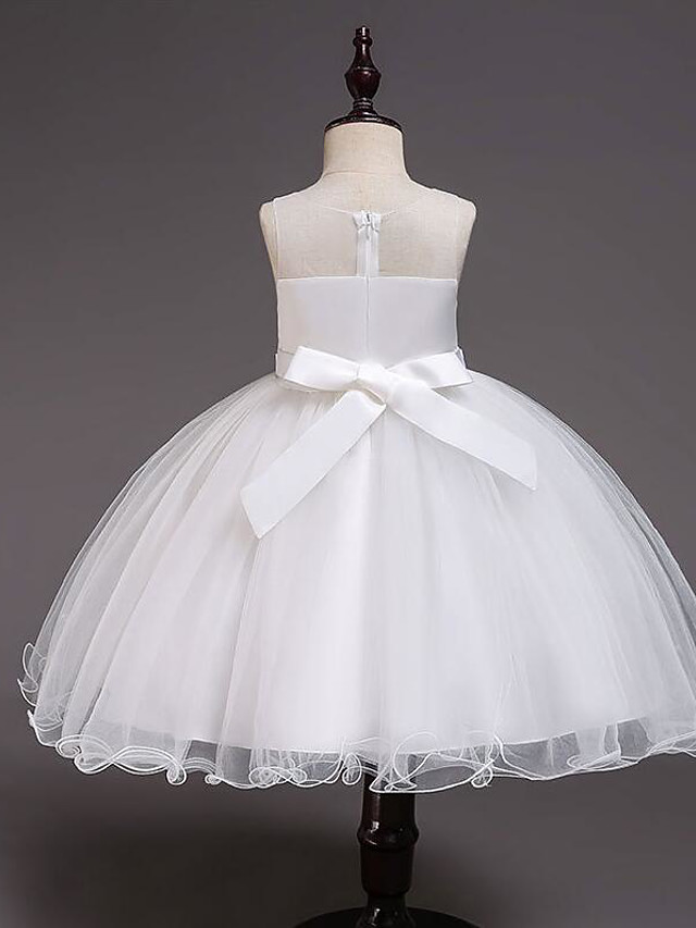 Princess Knee Length Wedding / Party / Pageant Flower Girl Dresses - Satin / Tulle / Cotton Sleeveless Jewel Neck With Belt / Crystals / Beading