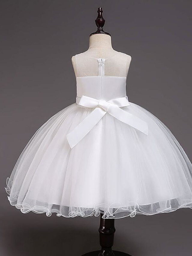 Princess Knee Length Wedding / Party / Pageant Flower Girl Dresses - Satin / Tulle / Cotton Sleeveless Jewel Neck With Belt / Crystals / Beading
