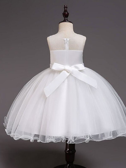 Princess Knee Length Wedding / Party / Pageant Flower Girl Dresses - Satin / Tulle / Cotton Sleeveless Jewel Neck With Belt / Crystals / Beading