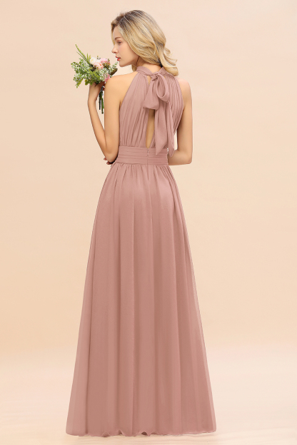 BM0758 Glamorous High-Neck Halter Bridesmaid Affordable Dresses with Ruffle