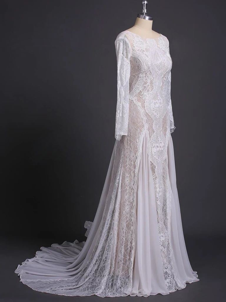 Elegant Long Sleeve Lace Sheath Wedding Dress