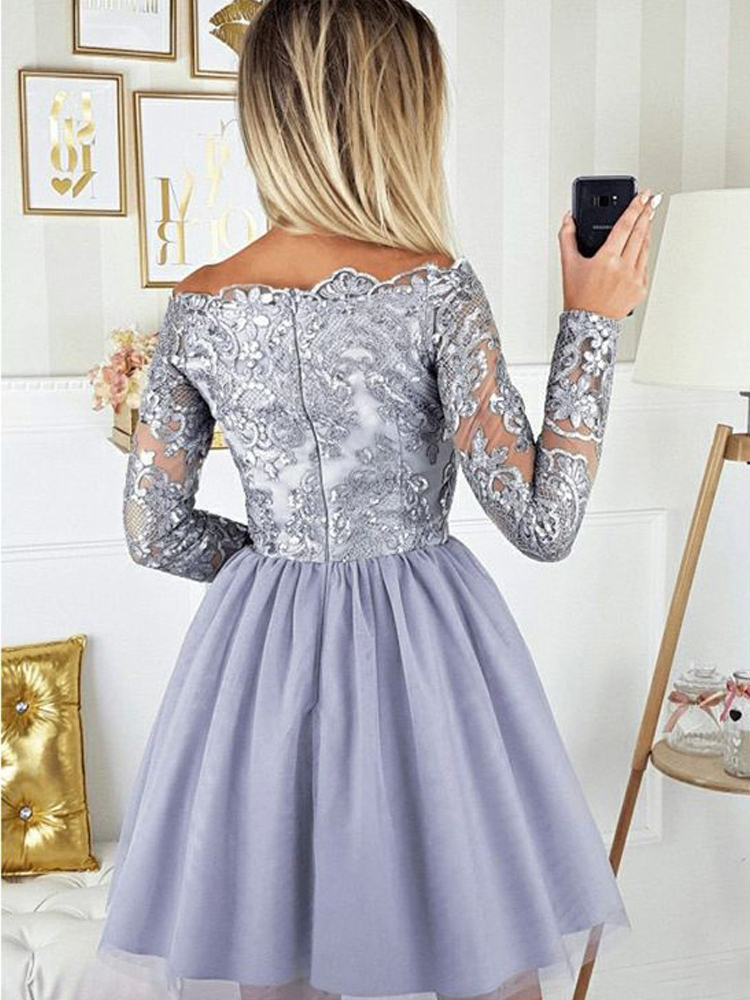 Chic Short Off-the-shoulder Tulle Long Sleeves Party Dress