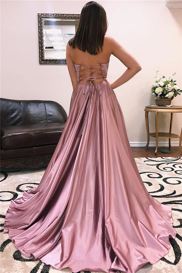Fascinating V-neck Split Front A-line Prom Dress