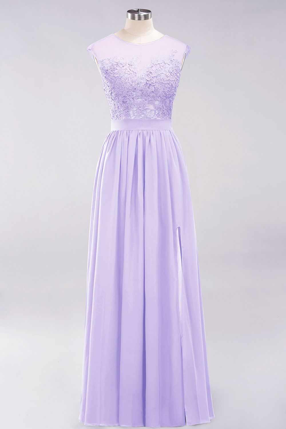 A-line Chiffon Lace Jewel Sleeveless Floor-Length Bridesmaid Dresses with Appliques