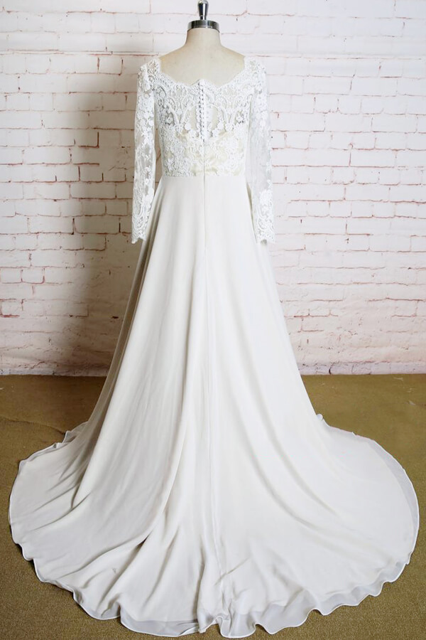 Long Sleeves Chiffon A-line Appliques Lace Wedding Dress