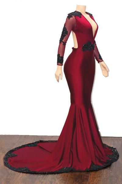 Excellent V-neck Appliques Mermaid Prom Dress