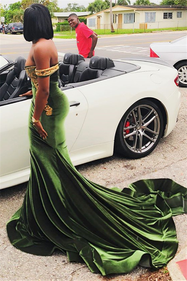 Latest Off-the-shoulder Appliques Mermaid Prom Dress
