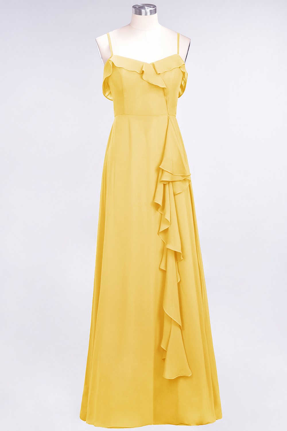 Spaghetti Straps A-Line Chiffon Backless Floor-length Prom Dress With Ruffles