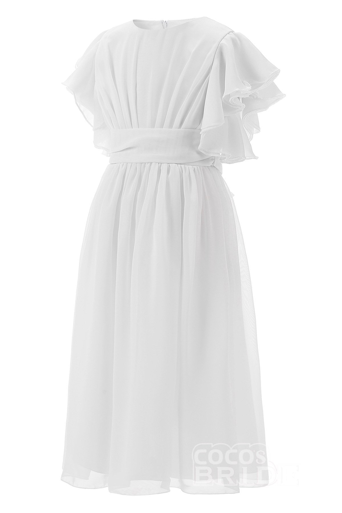 White Scoop Neck Short Sleeves Dress Flower Girls Dress