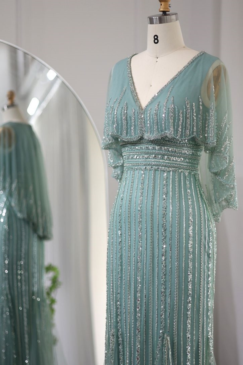 Luxury Glitter Long Mermaid Sequins Formal Evening Dresses with Detachable Shawl