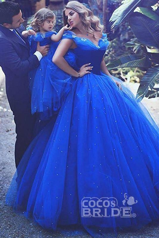 Long A-line Off the Shoulder Tulle Formal Evening Dresses