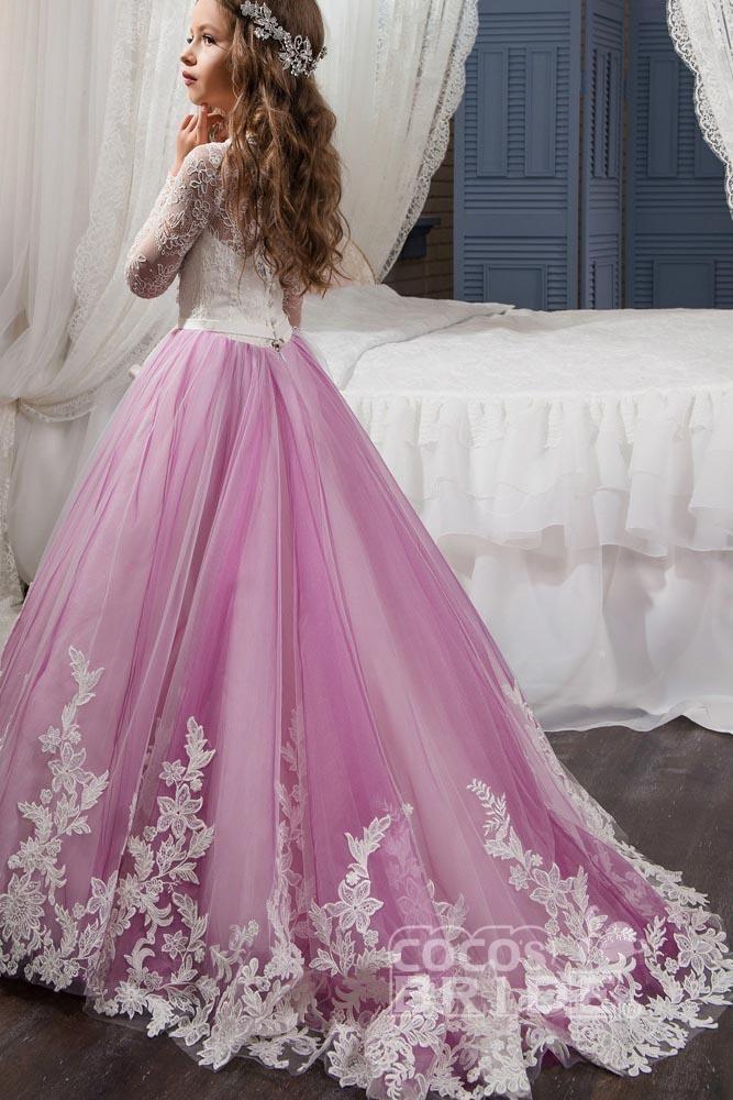 Scoop Neck Long Sleeves Ball Gown Flower Girls Dress