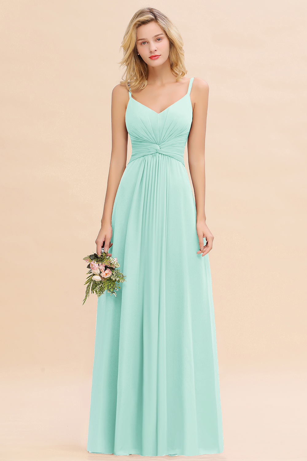 Elegant A-line Ruffles Spaghetti Straps Bridesmaid Dress