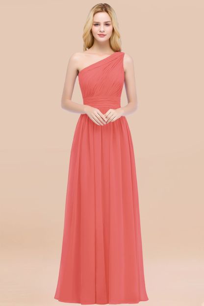 Elegant A-Line Chiffon One-Shoulder Sleeveless Ruffles Floor-Length Bridesmaid Dresses