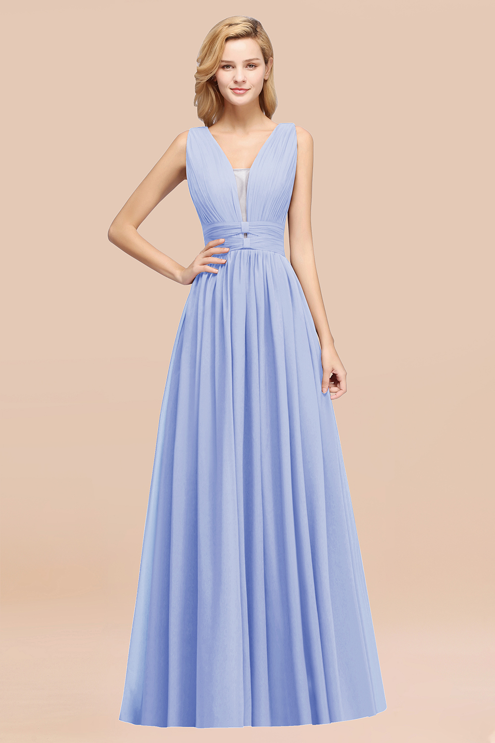 A-Line Chiffon V-Neck Sleeveless Long Bridesmaid Dress