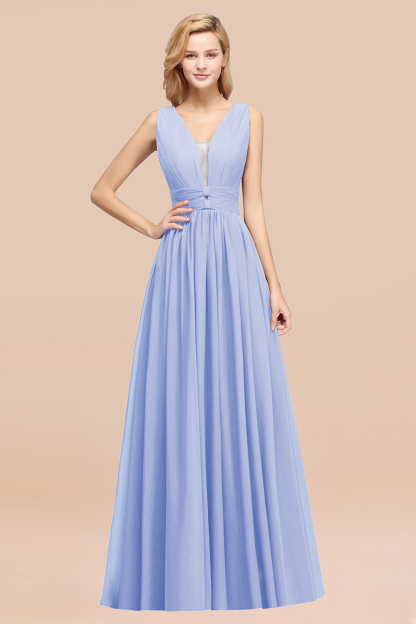 A-Line Chiffon V-Neck Sleeveless Long Bridesmaid Dress