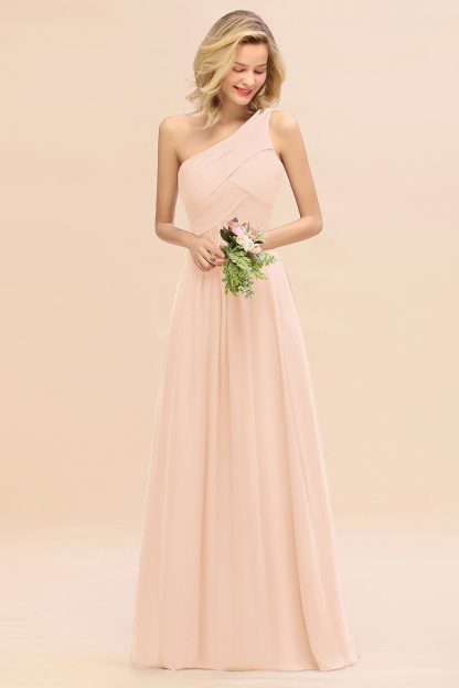 Elegant Ruffles One Shoulder Long Bridesmaid Dress