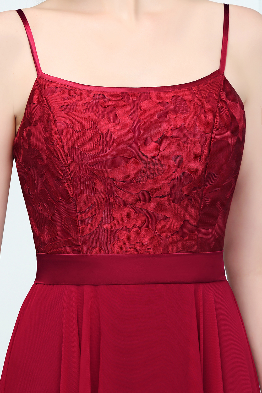 Long Chiffon A-line Lace Burgundy Evening Formal Dress